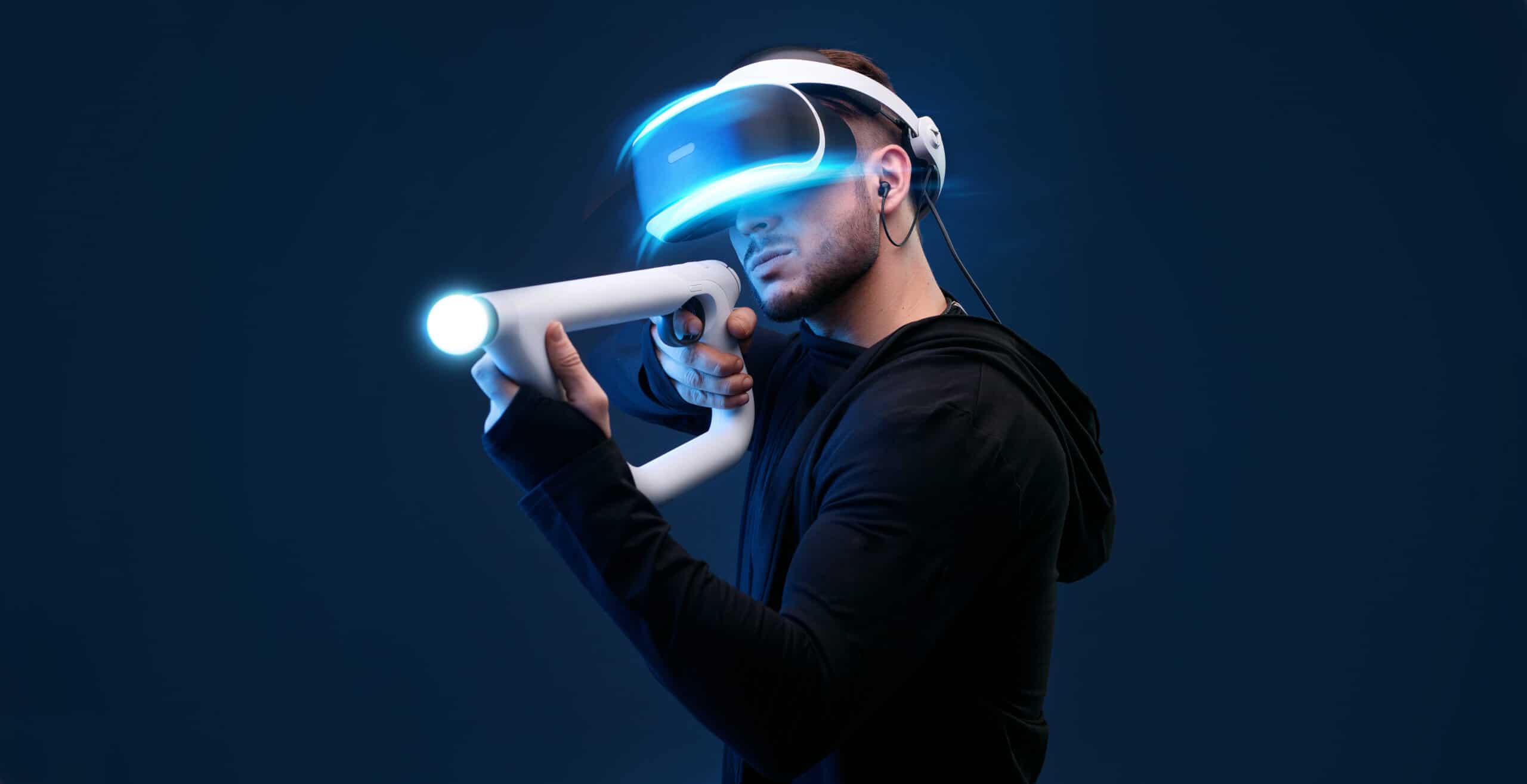 Man in virtual reality headset